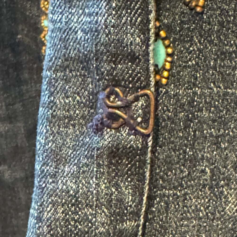 Chico's Embellished Turquoise & Gold Beaded Denim Jacket Size 1/Medium  Like New - Picture 5 of 12